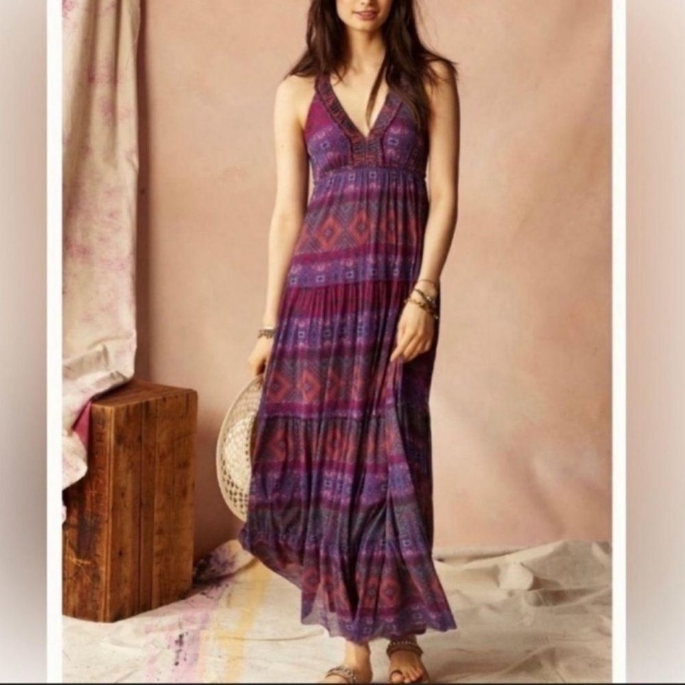 Anthropologie Weston WearโRubus Tribal Print Boho Maxi Dress Medium Purple Pink